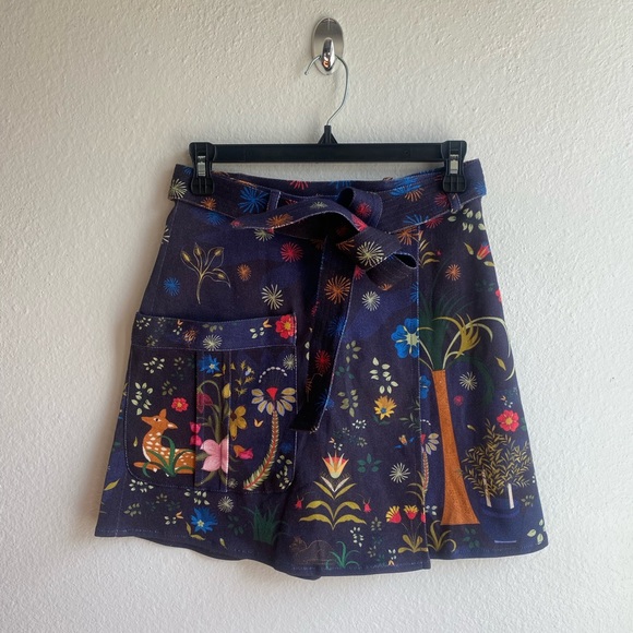 The Kit Navy Blue Whimsy Woodsie Cottagecore High Waisted Tie Cargo Skirt Size S - Picture 7 of 13